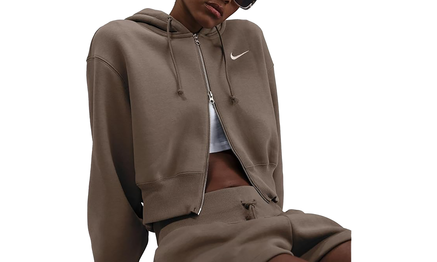 Phoenix Fleece Loose Cropped Full Zip Hoodie"Mink Brown" HJ0940 233