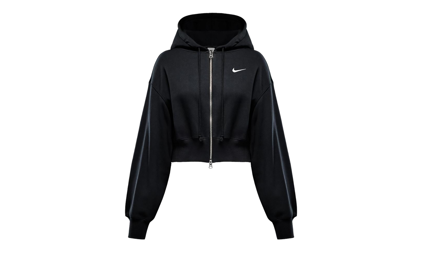 Phoenix Fleece Loose Cropped Full Zip Hoodie Wmns"Black" HJ0940 010